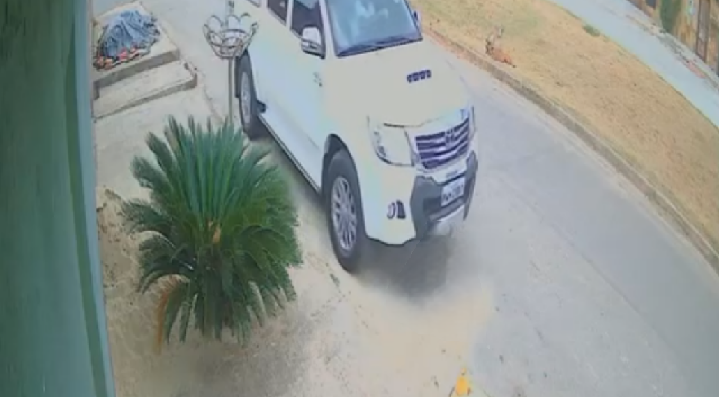 Una camioneta frene al pequeño.